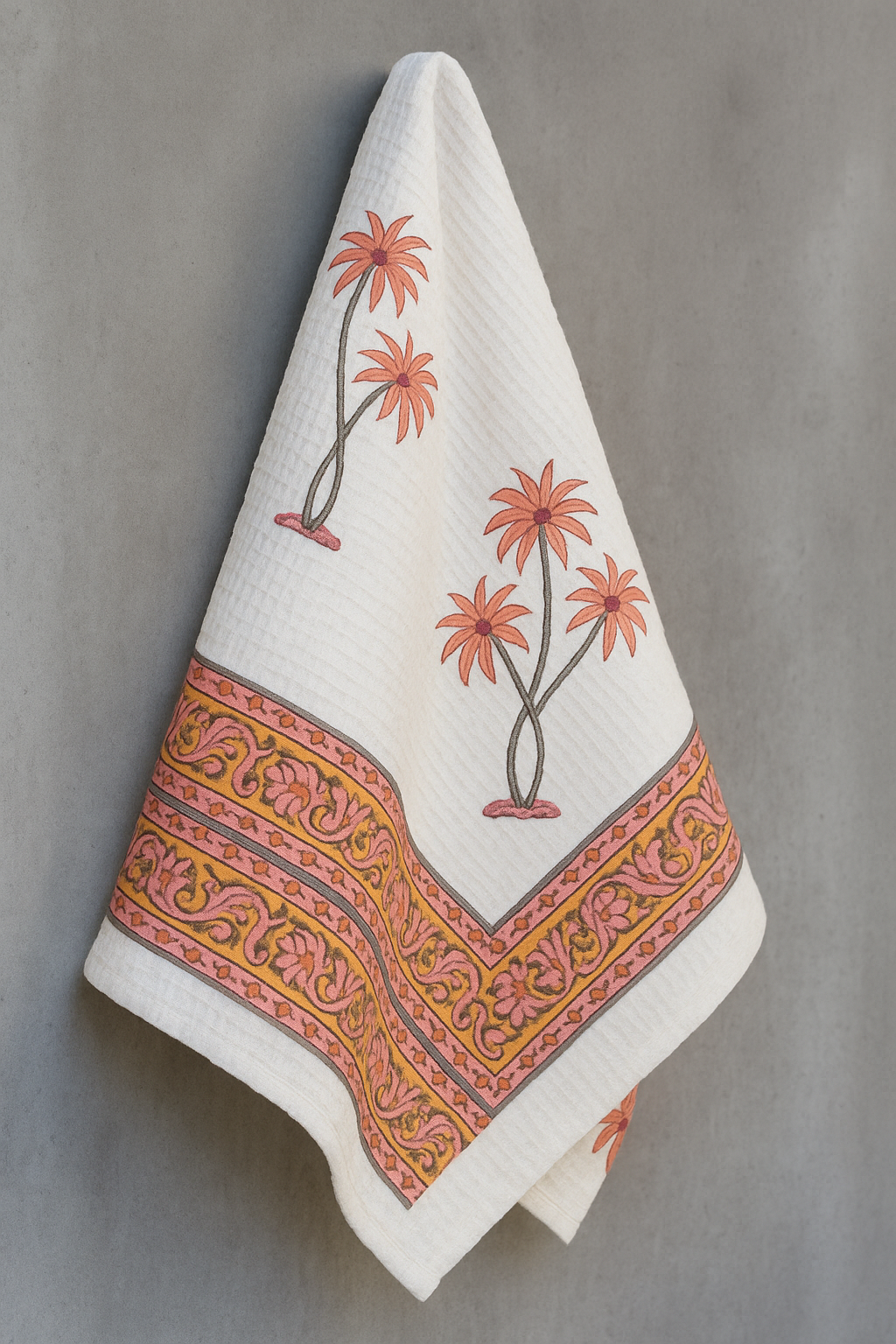 Sunset Bloom Hand Block Print Pure Cotton Towel