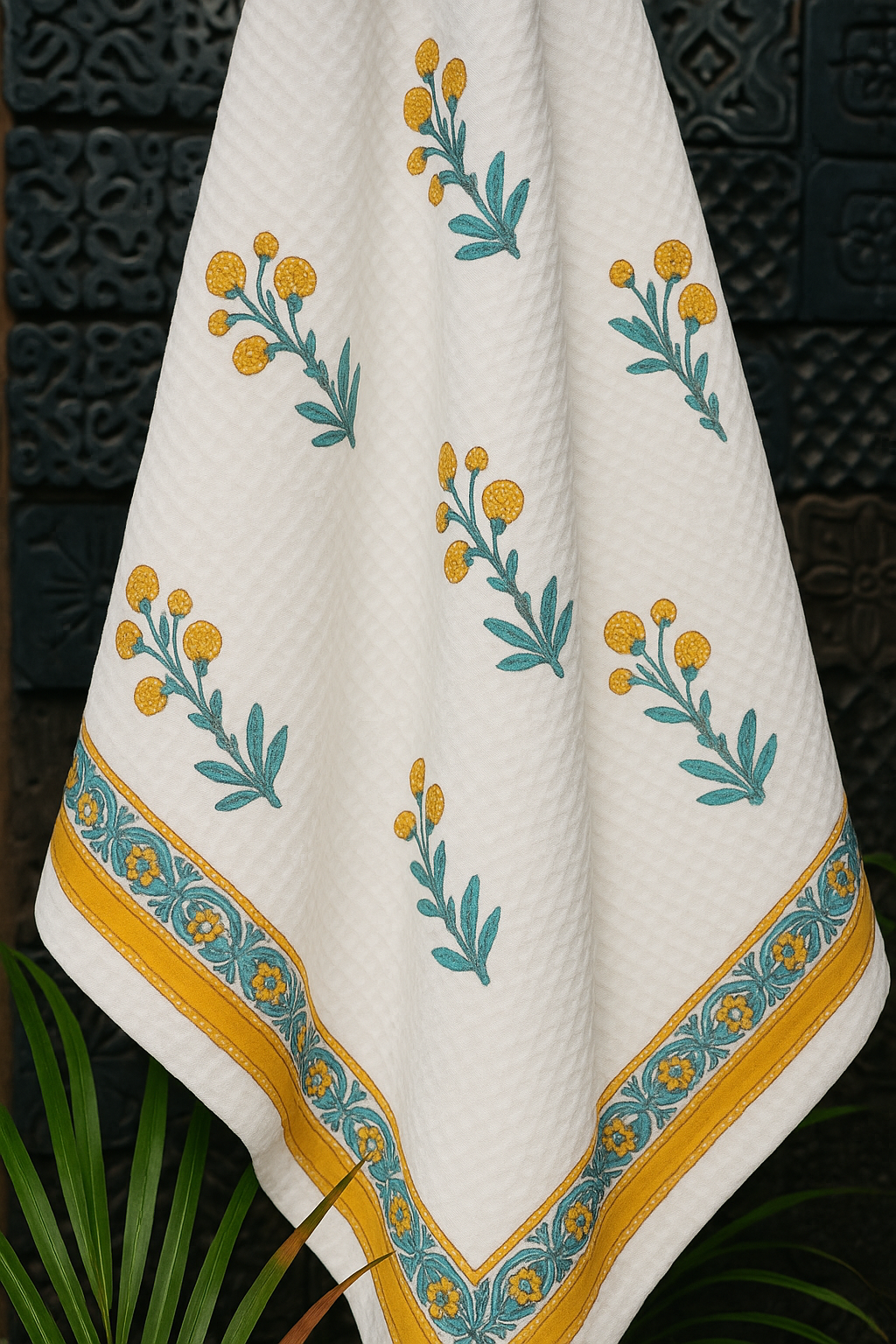 Marigold Mist Hand Block Print Pure Cotton Towel