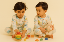 Load image into Gallery viewer, Sale now LIVE! Simmi’s Emporium Little Ocean Explorer Kids Sleepwear Set – Hand Block Printed Cotton Night Suit with Sea Creatures
