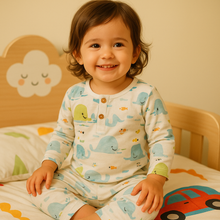 Load image into Gallery viewer, Sale now LIVE! Simmi’s Emporium Little Ocean Explorer Kids Sleepwear Set – Hand Block Printed Cotton Night Suit with Sea Creatures
