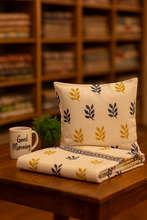 Load image into Gallery viewer, Simmi’s Emporium Vasant Leaf Bedsheet – Hand Block Printed 100% Cotton Double Bed Set with Leaf Motifs
