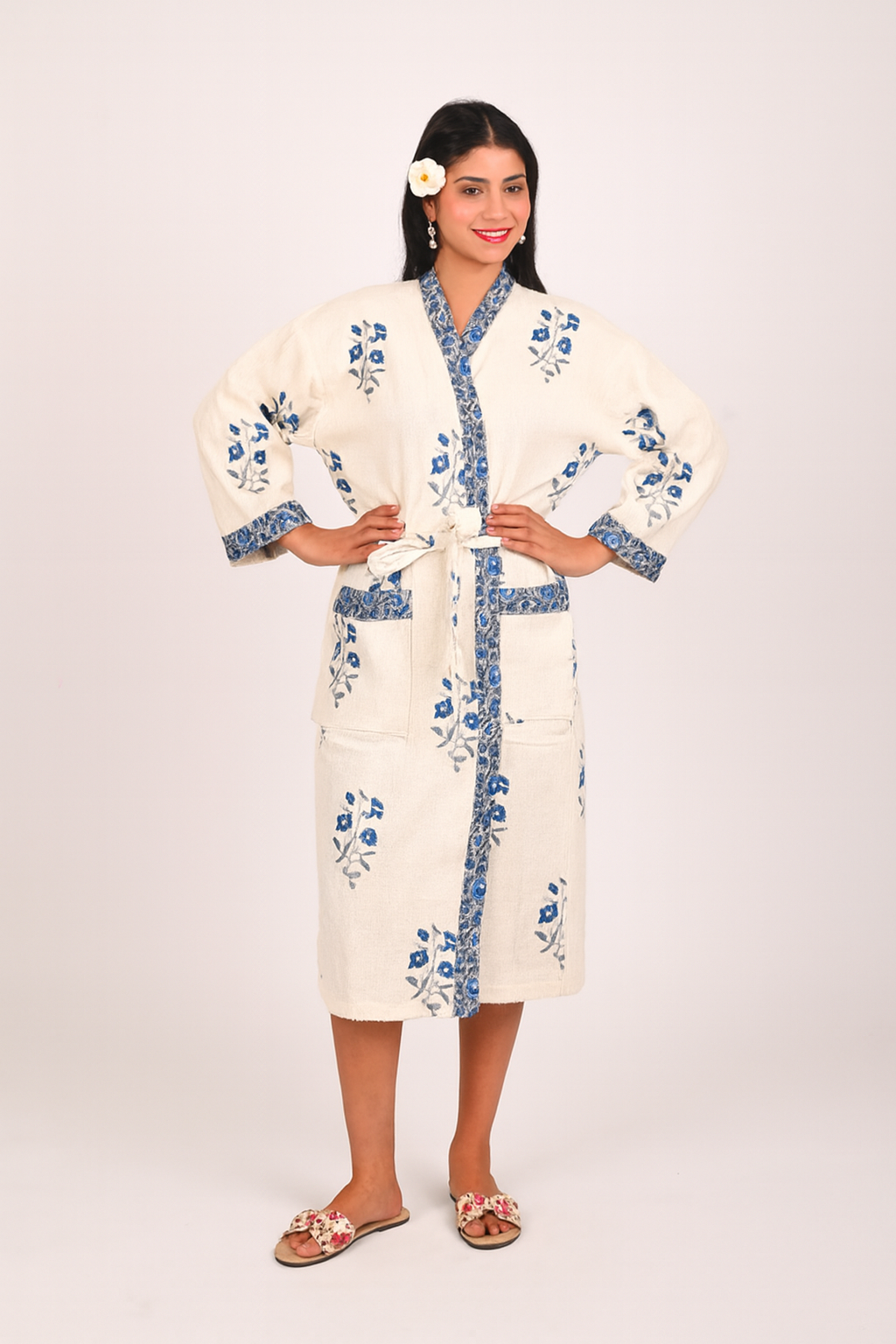 Neel Kamal Hand Block Print Pure Cotton Bathrobe