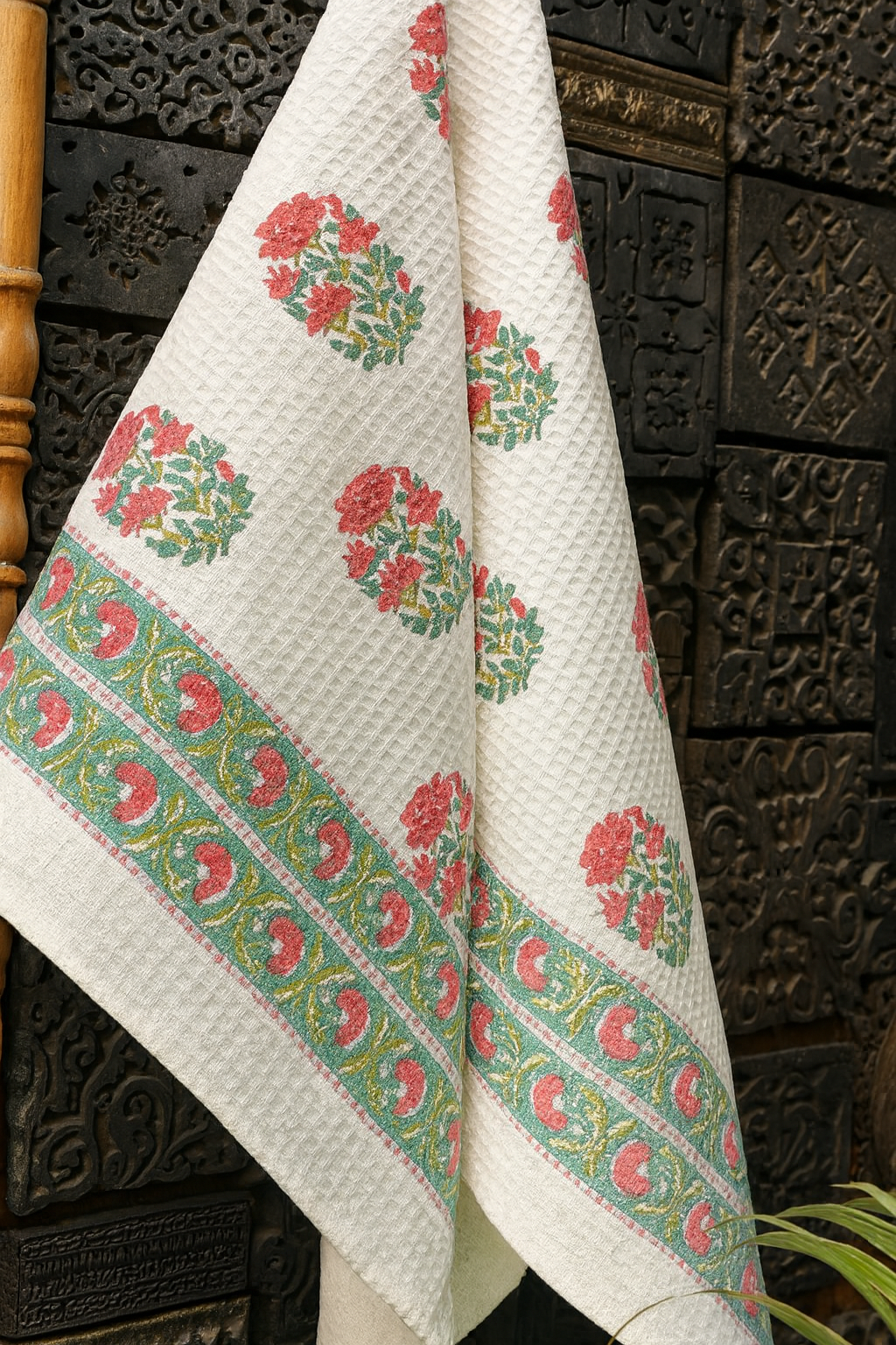 Mughal Garden Bloom Hand Block Print Pure Cotton Towel