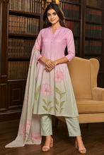 Load image into Gallery viewer, Sale now LIVE! Simmi’s Emporium Noorani Phool Suit Set – Mul Chanderi Ombré Kurta with Hand Embroidery &amp; Organza Dupatta

