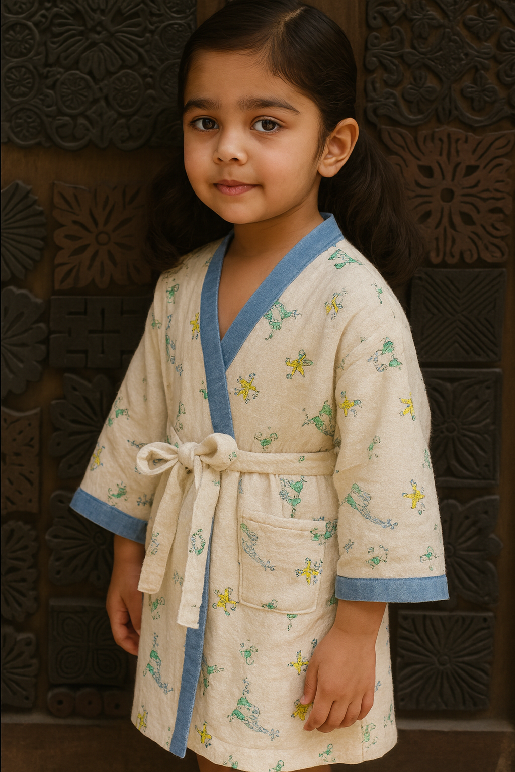 Sale now LIVE! Simmi’s Emporium Jungle Cuddles Kids Bathrobe – Hand Block Printed Cotton Waffle Weave with Animal Motifs