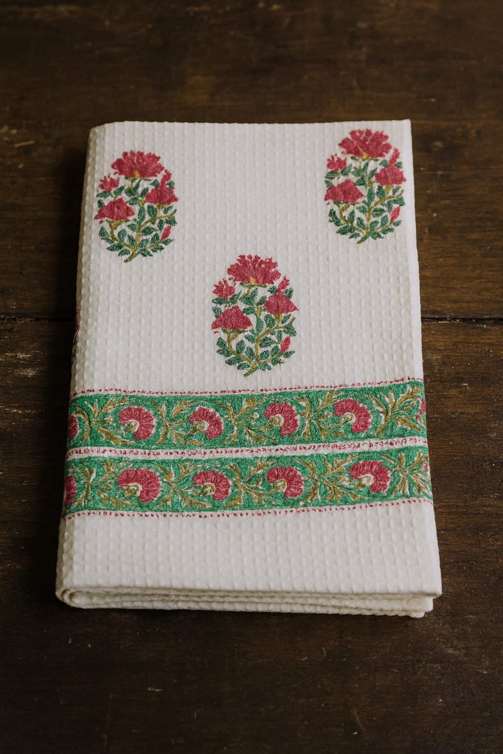 Mughal Garden Bloom Hand Block Print Pure Cotton Towel