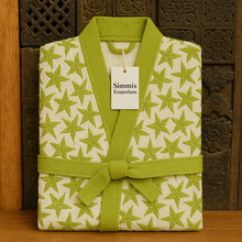 Load image into Gallery viewer, Simmi’s Emporium Star Bloom Kids Bathrobe – Hand Block Printed Cotton Waffle Weave with Giraffe Motifs
