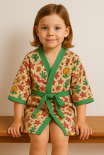 Load image into Gallery viewer, Simmi’s Emporium Marine Kingdom Kids Bathrobe – Hand Block Printed Cotton Waffle Weave with Sea Life Motifs
