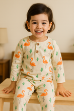 Load image into Gallery viewer, Simmi’s Emporium Tropical Dreams Kids Night Suit – Hand Block Printed Cotton Sleepwear with Flamingo Design
