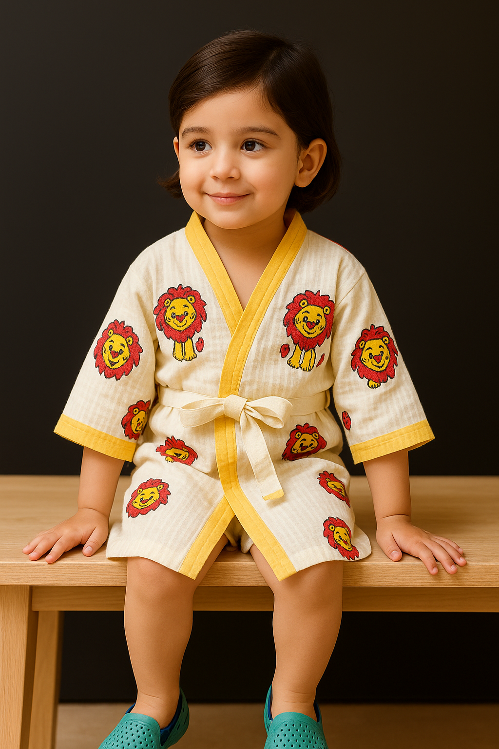 Simmi’s Emporium Cub N' Crown Kids Cotton Waffle Weave Bathrobe – Hand Block Print