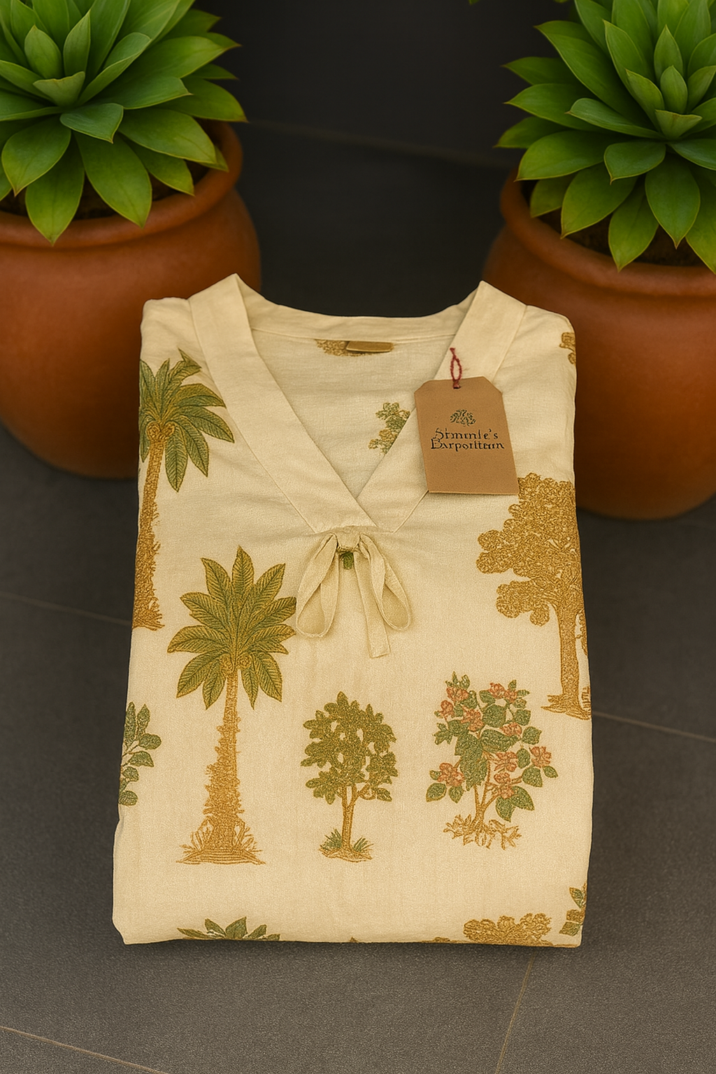 Prakriti Tropical Pure Cotton Dress – Handcrafted Breezy Summer Dress in Earthy Tones