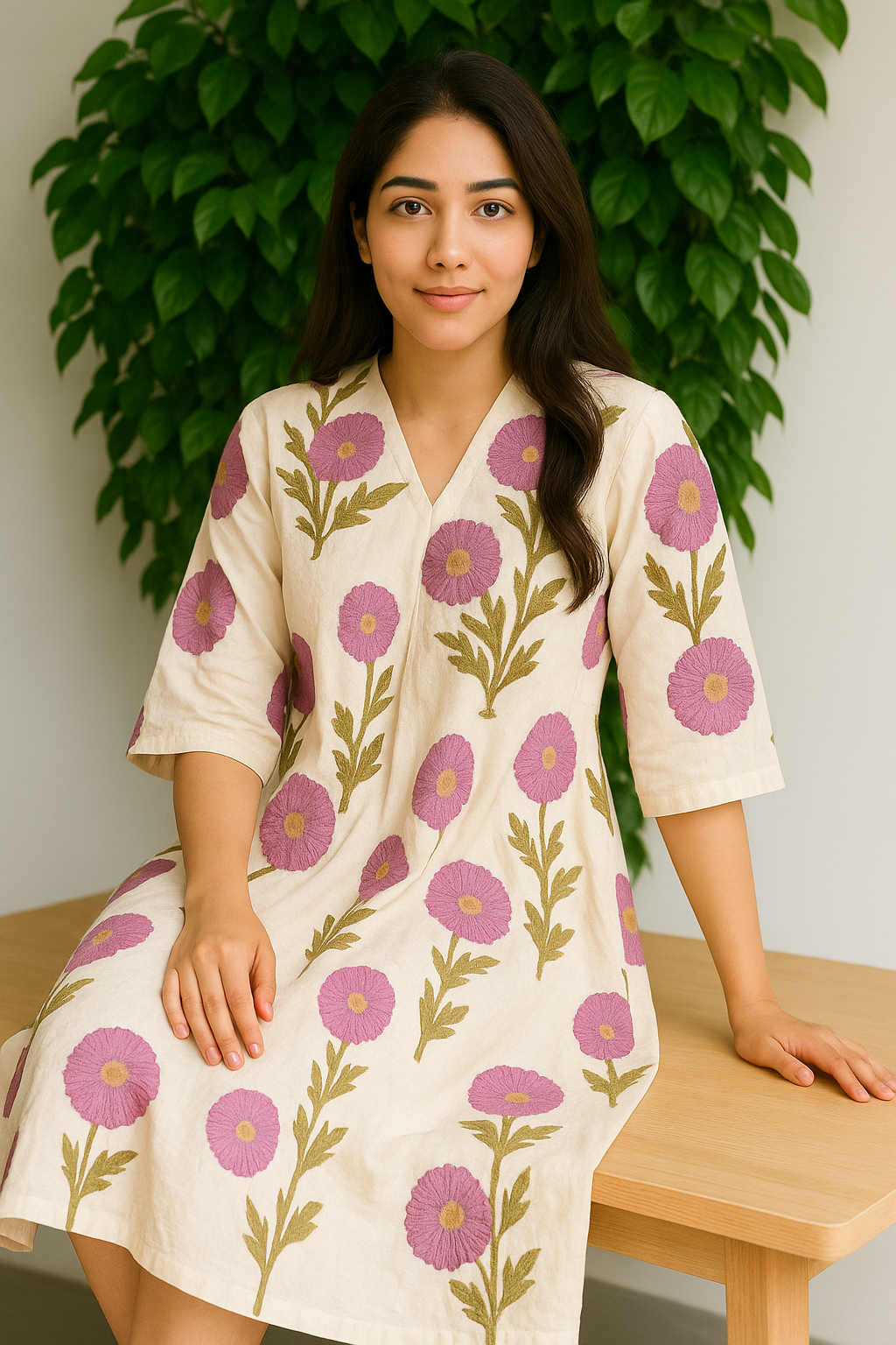 Lavender Bloom Tropical Pure Cotton Dress – Handcrafted Breezy Summer Wear in Soothing Pastel Hues