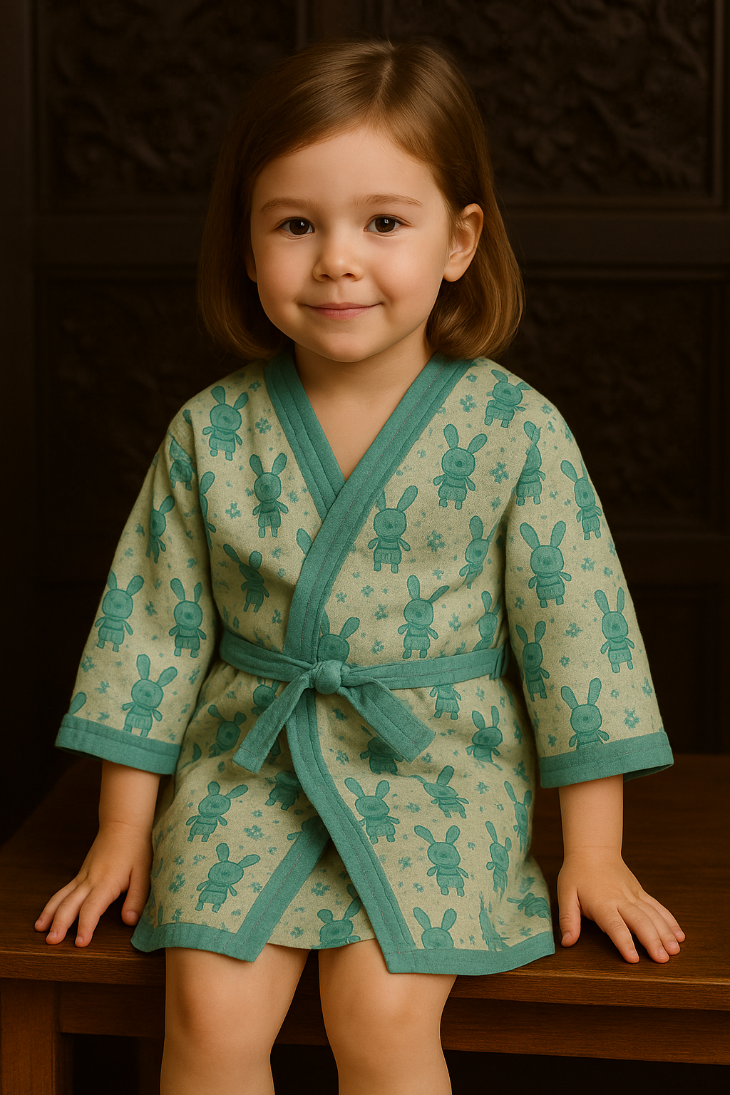Simi’s Emporium Snuggle N' Splash Bunny Bliss Kids Bathrobe – Pure Cotton Hand Block Print, Lightweight & Cozy