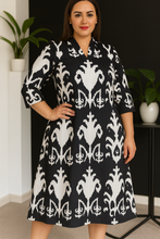 Load image into Gallery viewer, Midnight Bloom Tropical Pure Cotton Dress – Handcrafted Flowy Summer Dress in Deep Indigo Hues
