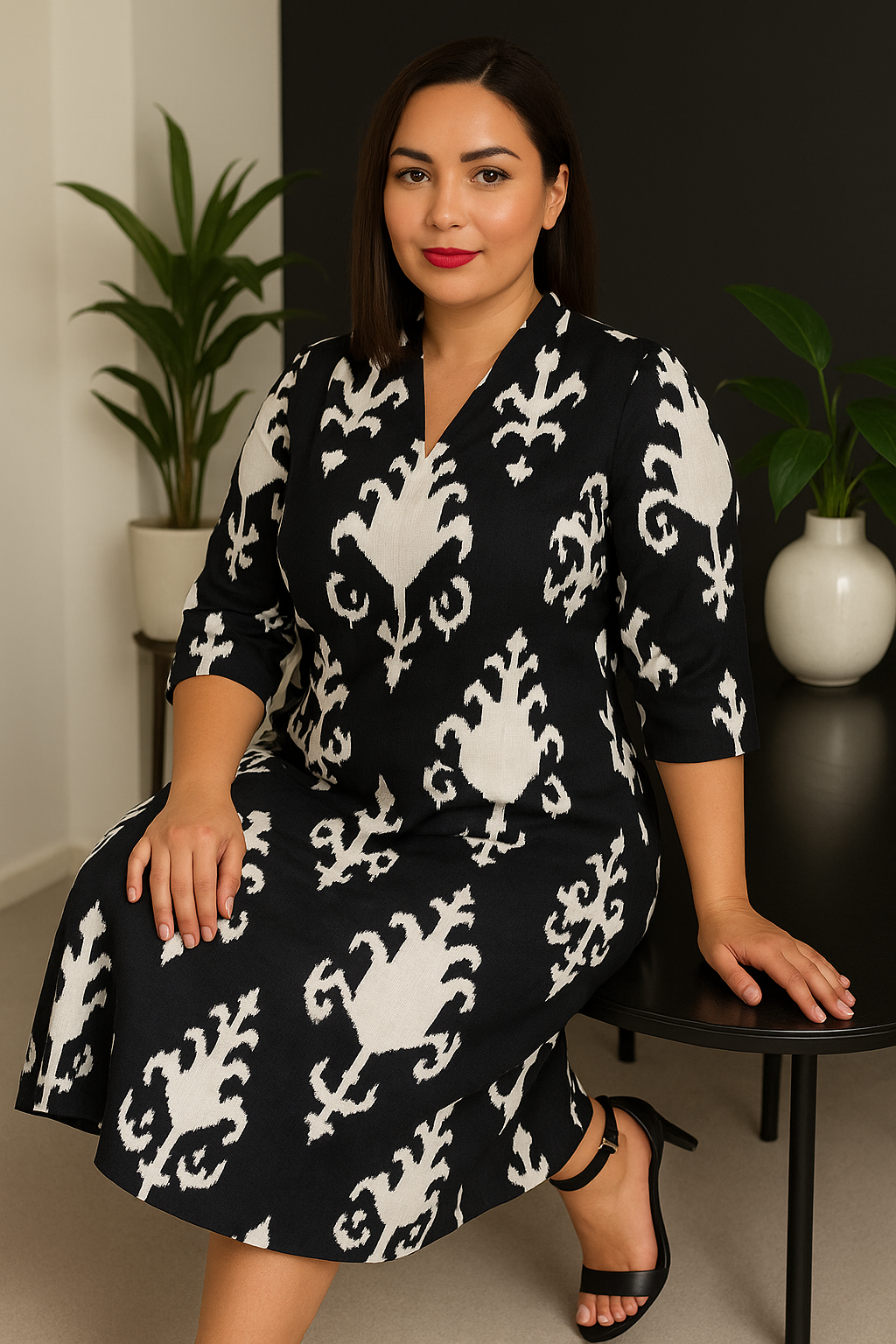 Midnight Bloom Tropical Pure Cotton Dress – Handcrafted Flowy Summer Dress in Deep Indigo Hues