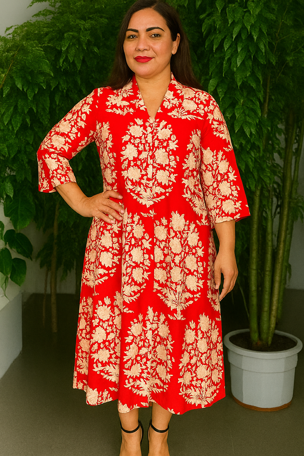 Gulnaar Tropical Pure Cotton Dress – Handcrafted Breezy Summer Dress in Vibrant Floral Hues