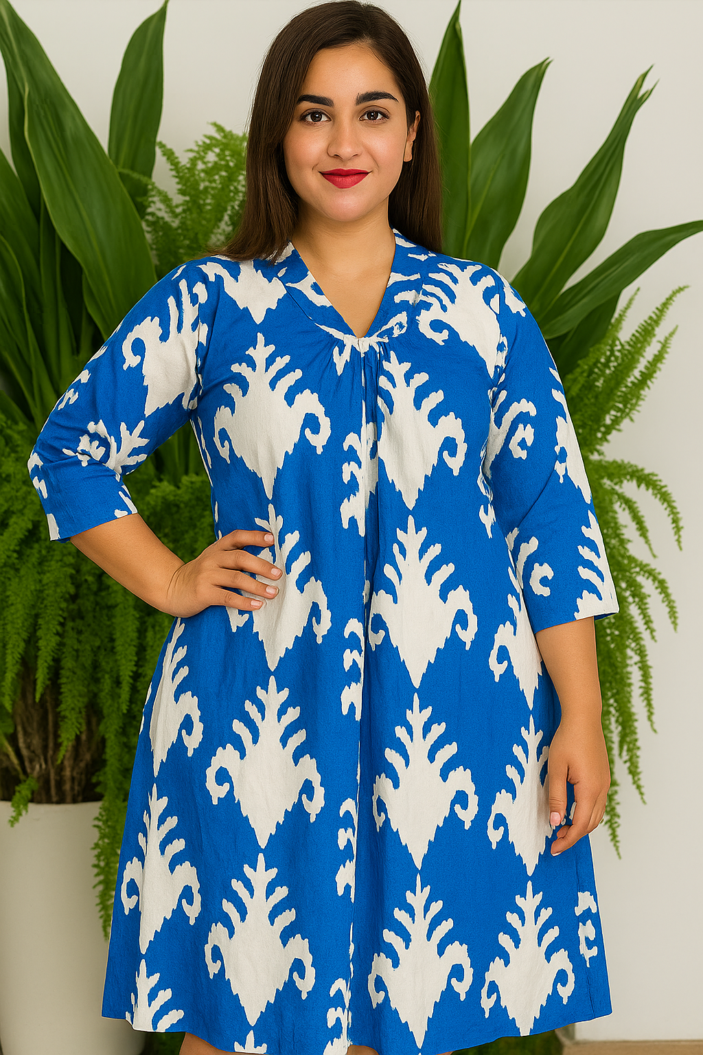 Ocean Whisper Tropical Pure Cotton Dress – Handcrafted Breezy Summer Dress in Soothing Blue Hues