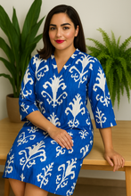 Load image into Gallery viewer, Ocean Whisper Tropical Pure Cotton Dress – Handcrafted Breezy Summer Dress in Soothing Blue Hues
