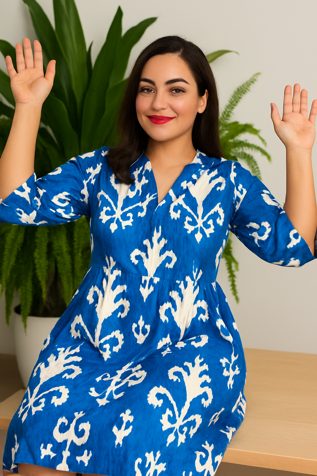 Ocean Whisper Tropical Pure Cotton Dress – Handcrafted Breezy Summer Dress in Soothing Blue Hues