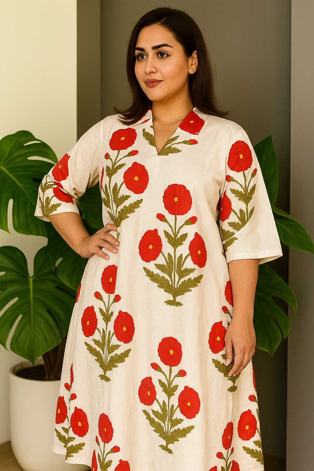 Floral Affair Tropical Pure Cotton Dress – Handcrafted Breezy Summer Dress with Vibrant Floral Print