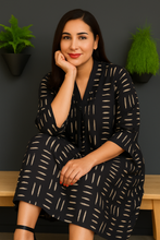 Load image into Gallery viewer, Love In Lines Tropical Pure Cotton Dress – Handcrafted Breezy Summer Dress with Elegant Patterns
