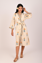 Load image into Gallery viewer, Marigold Mist Hand Block Print Pure Cotton Bathrobe
