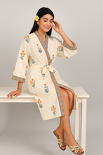 Load image into Gallery viewer, Marigold Mist Hand Block Print Pure Cotton Bathrobe
