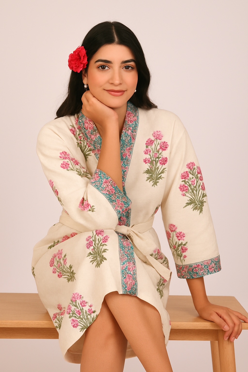 Blush Bagh Hand Block Print Pure Cotton Bathrobe
