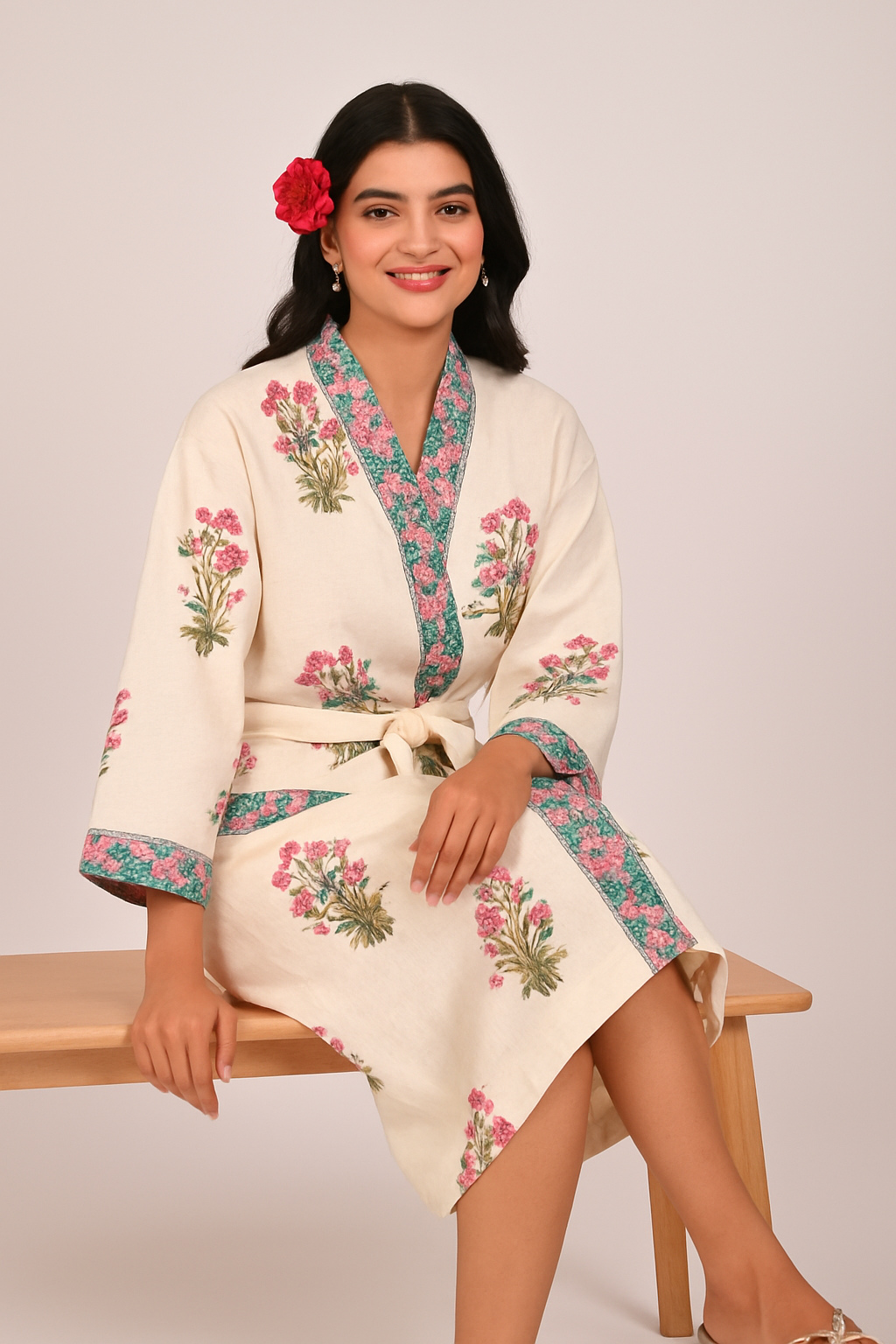 Blush Bagh Hand Block Print Pure Cotton Bathrobe