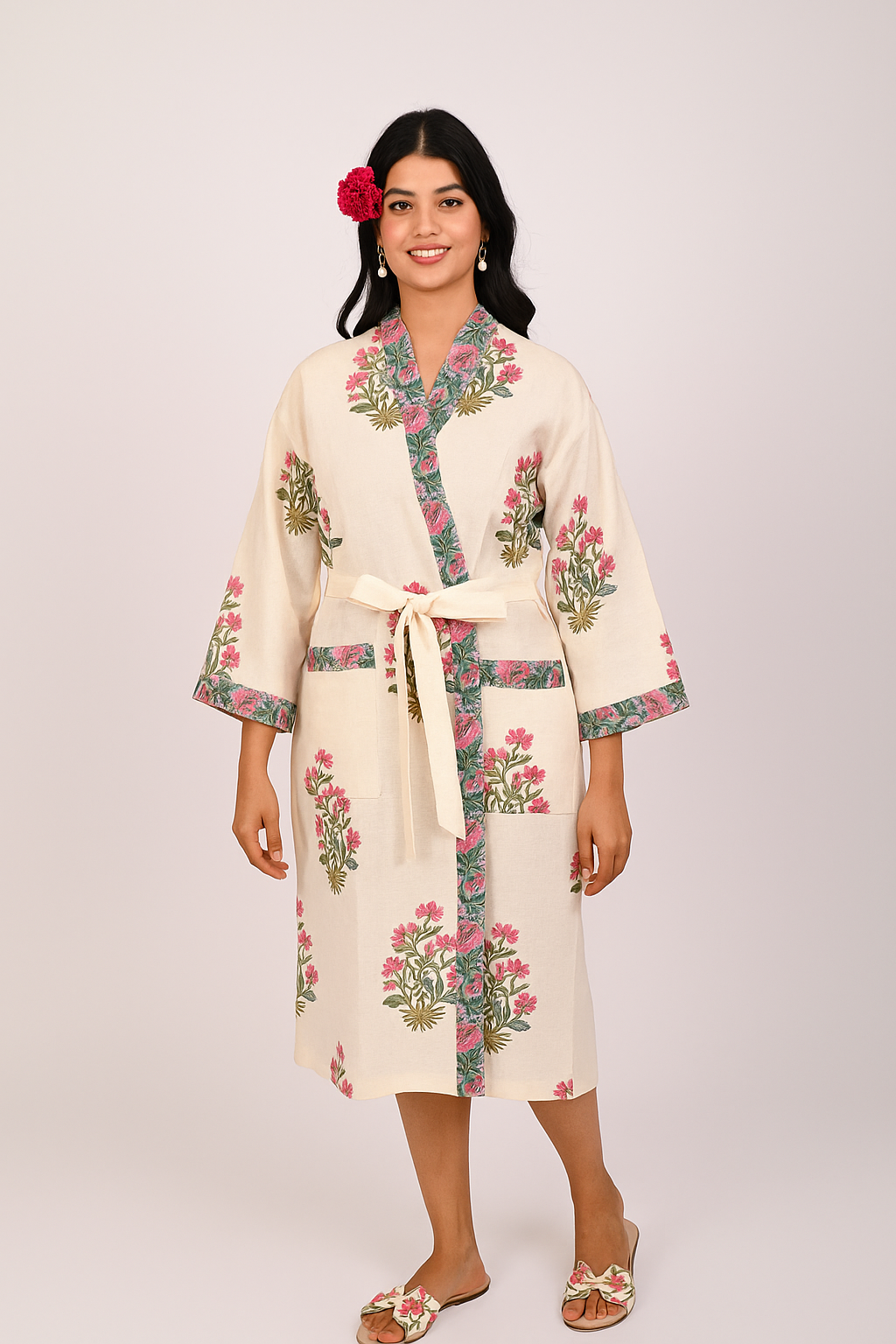 Blush Bagh Hand Block Print Pure Cotton Bathrobe