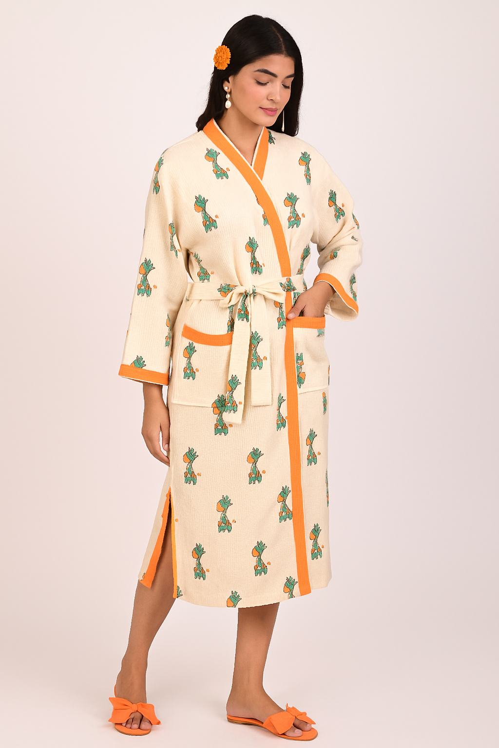 Giraffi Glam Hand Block Print Pure Cotton Bathrobe