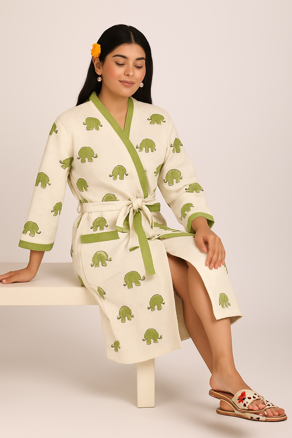 Trunk Tales Hand Block Print Pure Cotton Bathrobe