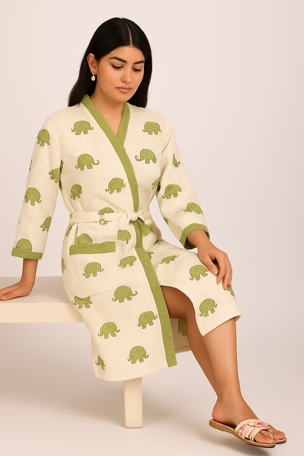 Trunk Tales Hand Block Print Pure Cotton Bathrobe