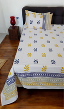 Load image into Gallery viewer, Simmi’s Emporium Vasant Leaf Bedsheet – Hand Block Printed 100% Cotton Double Bed Set with Leaf Motifs
