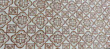 Load image into Gallery viewer, Hand Block print Pure Cotton Rustic Floral Tile Print Tablecloth with Rich Brown Border - 6 Seater
