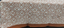 Load image into Gallery viewer, Hand Block print Pure Cotton Rustic Floral Tile Print Tablecloth with Rich Brown Border - 6 Seater
