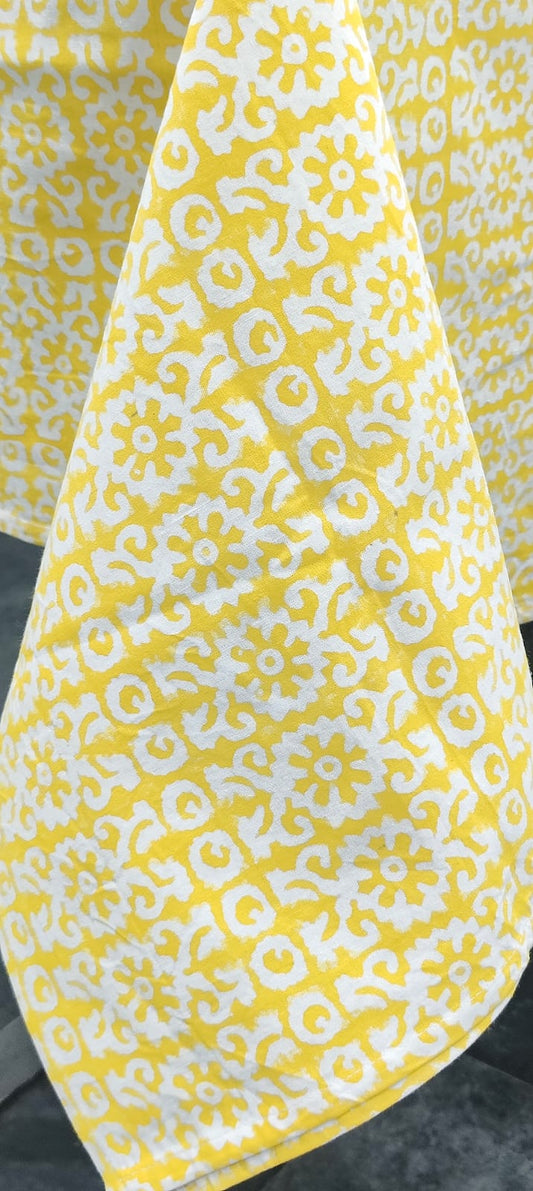 Pure Cotton Hand Block Print Moroccan Bloom Table Cover - 6 Seater