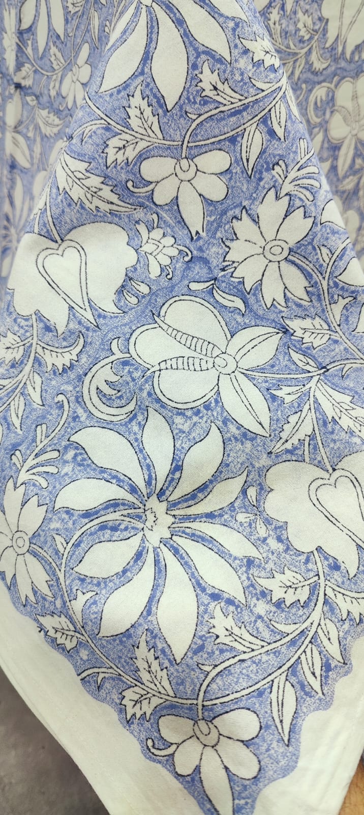 Hand Block Print Blue Floral Table Cover - 8 Seater