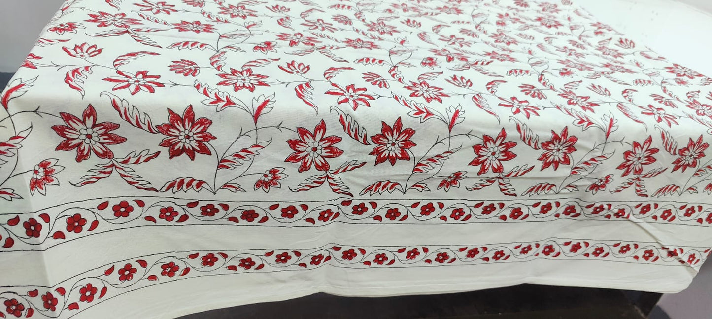 Red Floral Table Cover - 6 Seater