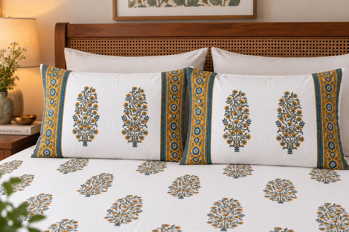Kesar Baag- Pure Cotton Hand Block Print Bedsheet