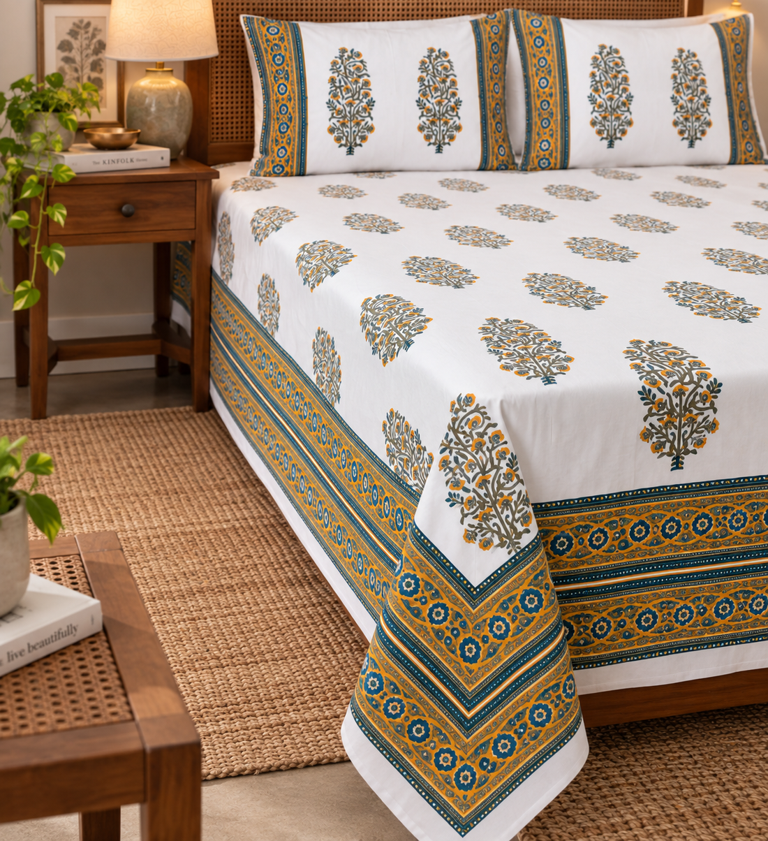 Kesar Baag- Pure Cotton Hand Block Print Bedsheet