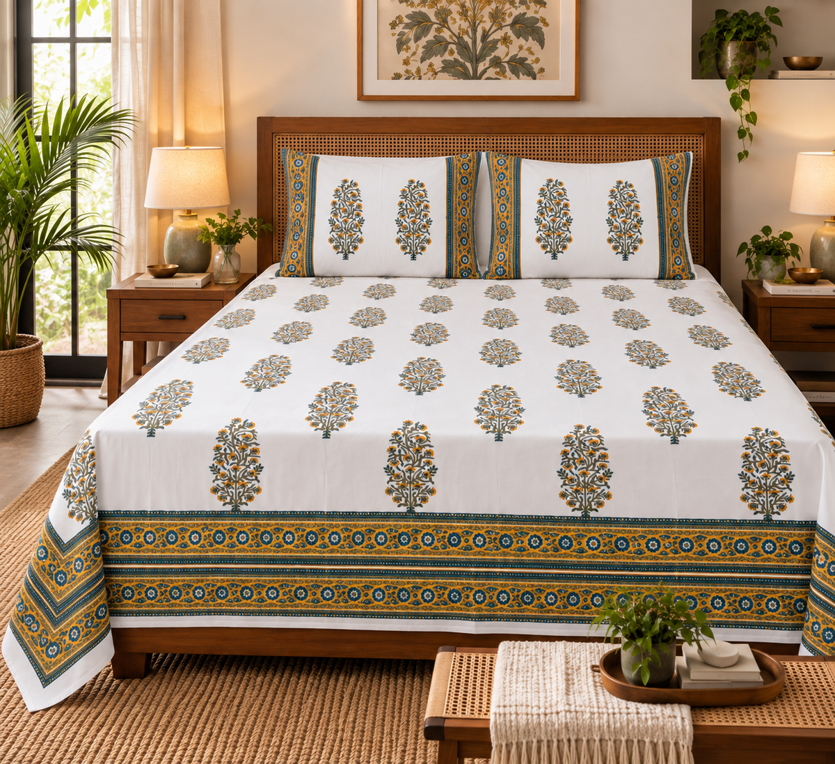 Kesar Baag- Pure Cotton Hand Block Print Bedsheet