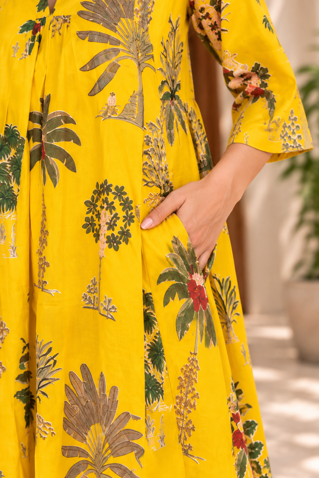 Kesar Vanya Yellow Botanical Printed Dress