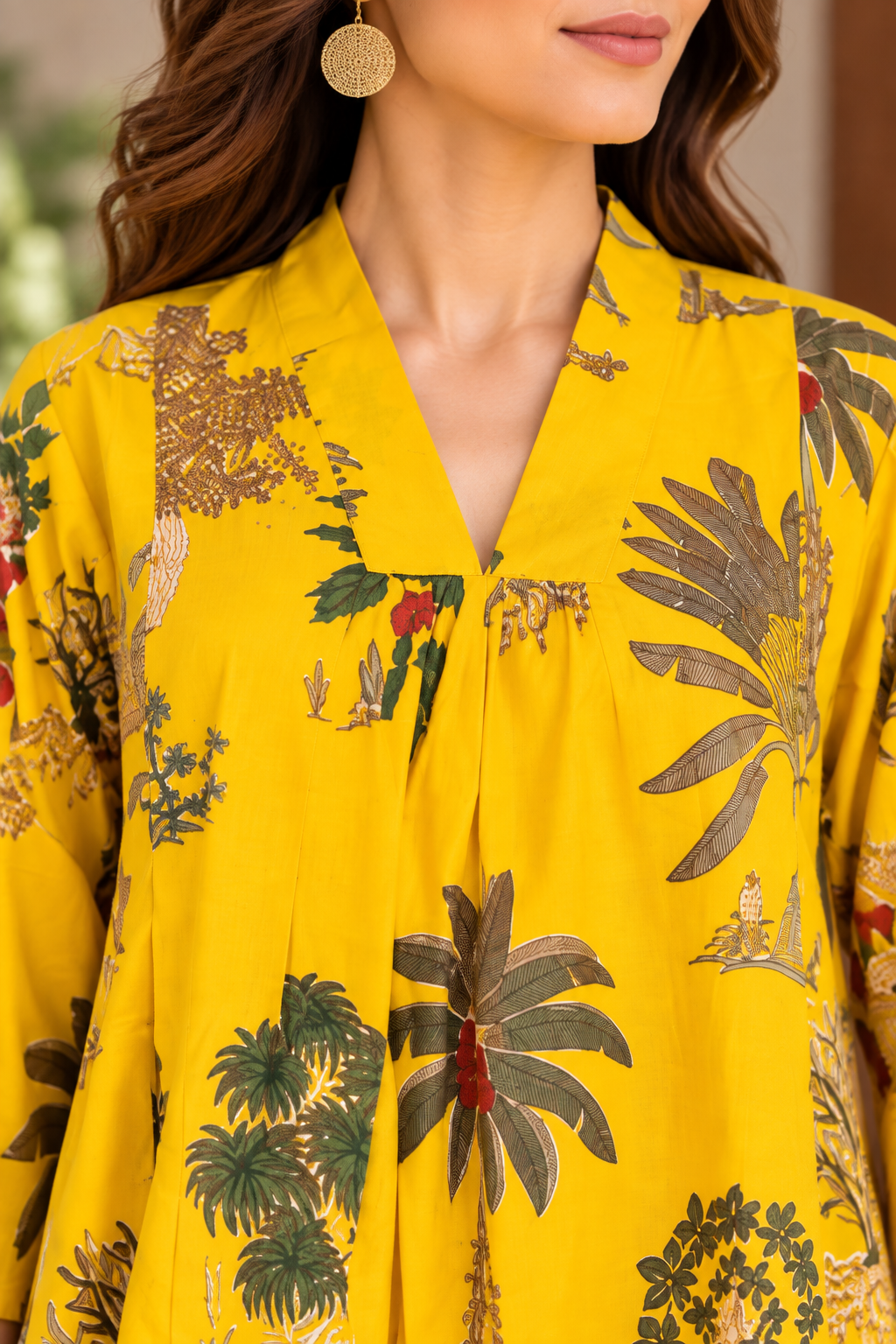 Kesar Vanya Yellow Botanical Printed Dress