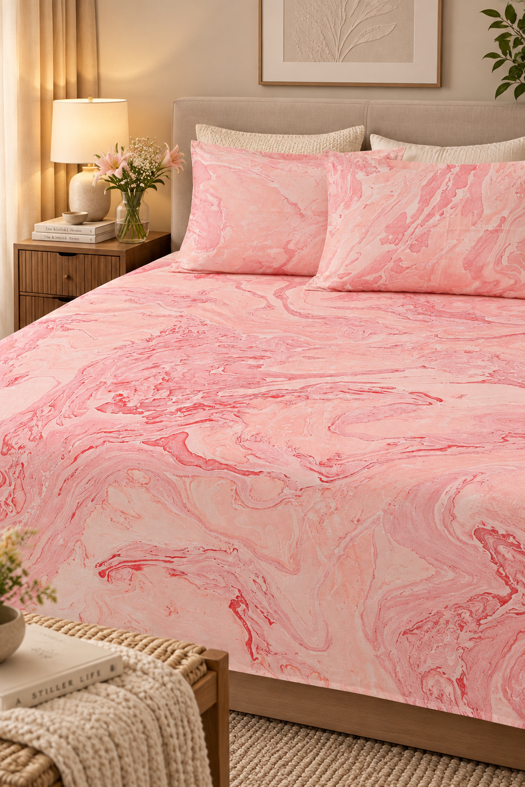Coral Marbelle - Pure Cotton Hand Block Print Bedsheet