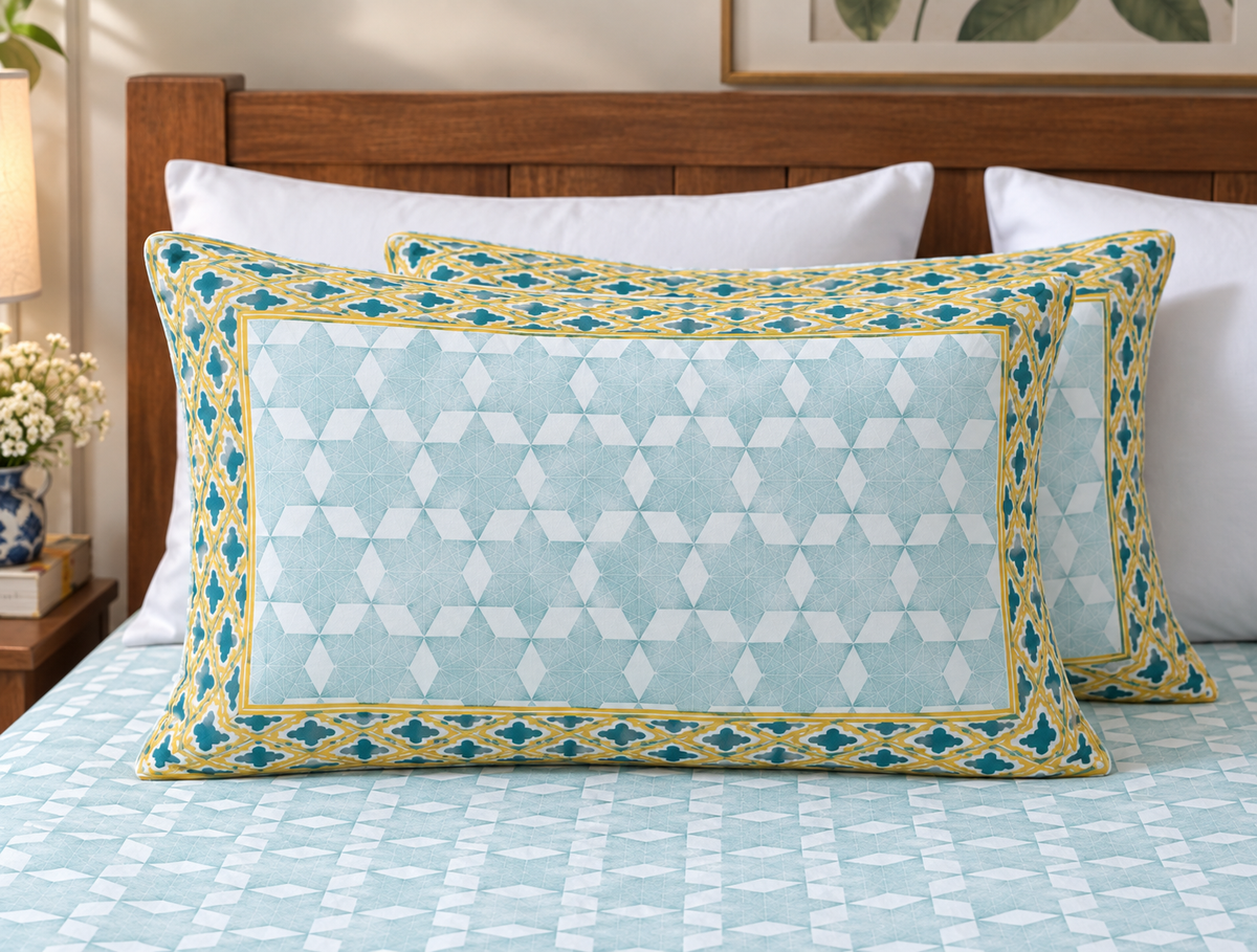 Mint Zest- Pure Cotton Hand Block Print Bedsheet