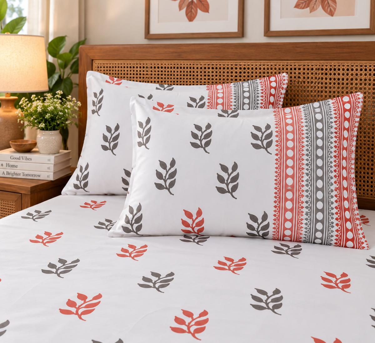 Miti Earthen Leaf- Pure Cotton Hand Block Print Bedsheet