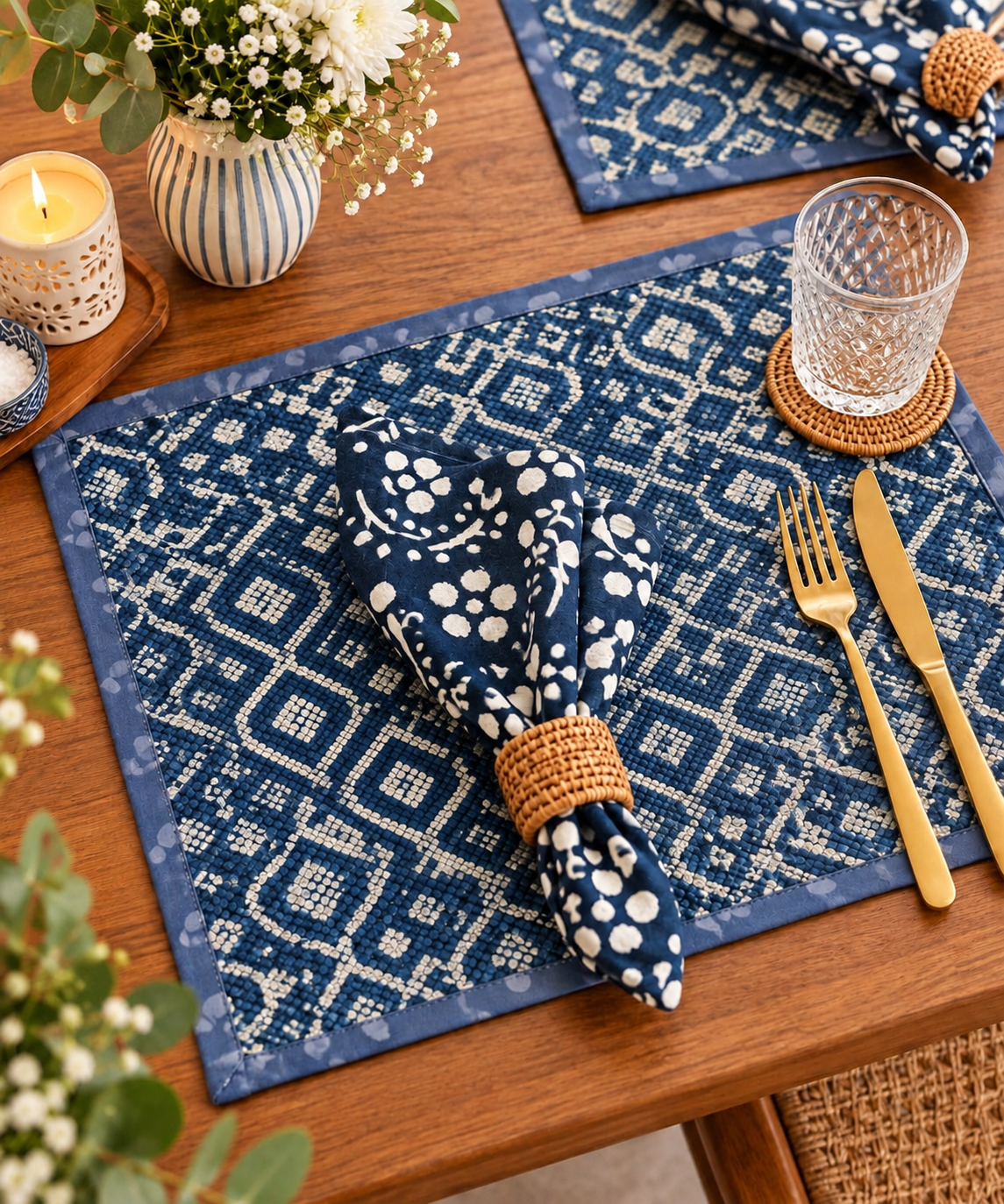 Neel Jal – Hand Block Print Mat & Napkin Set