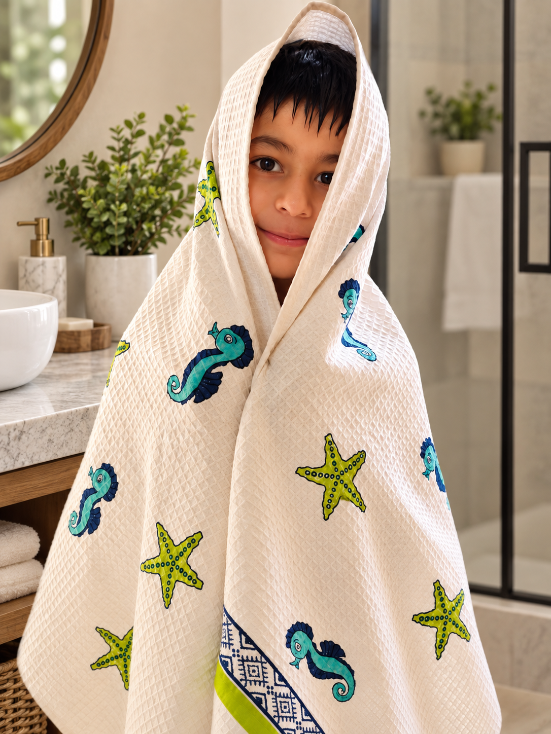 Ocean Buddy - Pure Cotton Hand Block Print Kids Towel