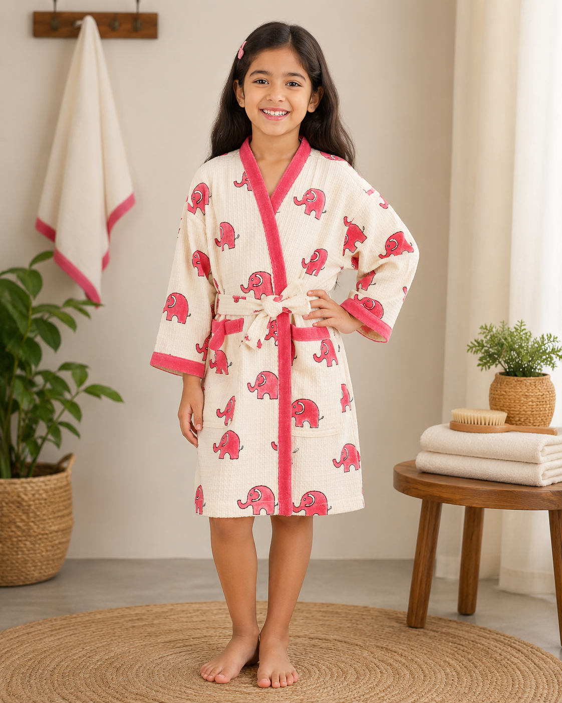 Pink Jumbo – Hand Block Print Pure Cotton Waffle Weave Bathrobe